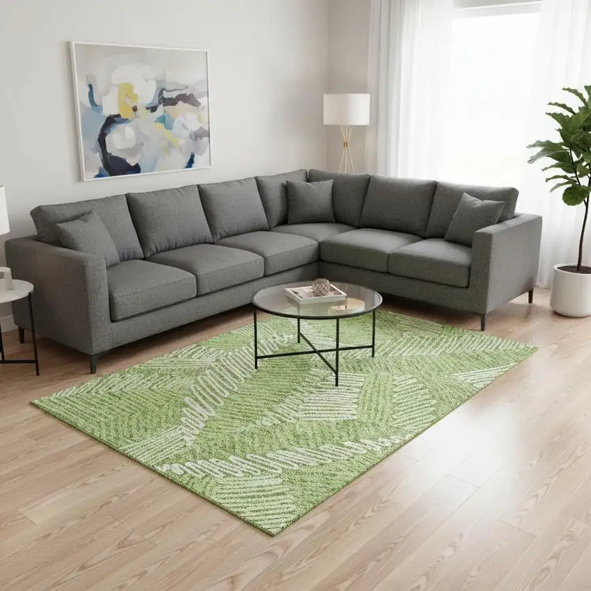 Lime Green And Ivory Floral Washable Area Rug With UV Protection Photo 2