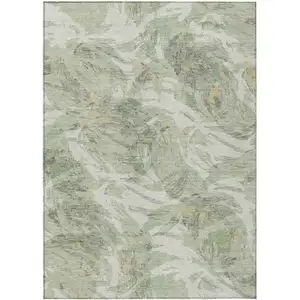 Photo of Lime Green And Ivory Floral Washable Indoor Outdoor Area Rug