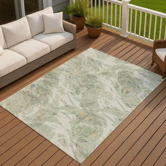 Lime Green And Ivory Floral Washable Indoor Outdoor Area Rug Photo 4
