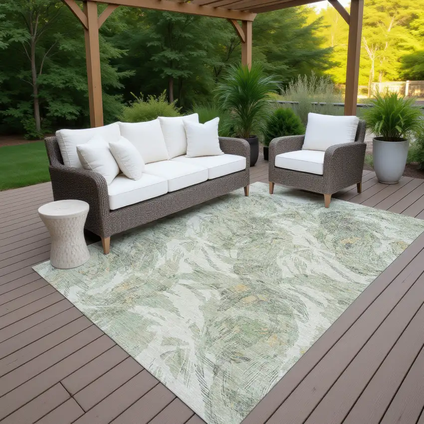Lime Green And Ivory Floral Washable Indoor Outdoor Area Rug Photo 7