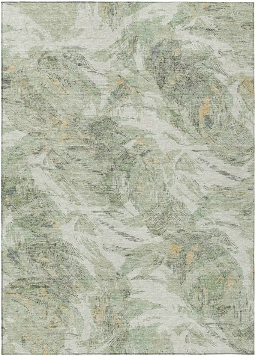 Lime Green And Ivory Floral Washable Indoor Outdoor Area Rug Photo 1