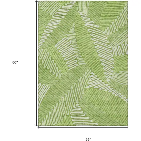 Lime Green And Ivory Floral Washable Indoor Outdoor Area Rug Photo 3