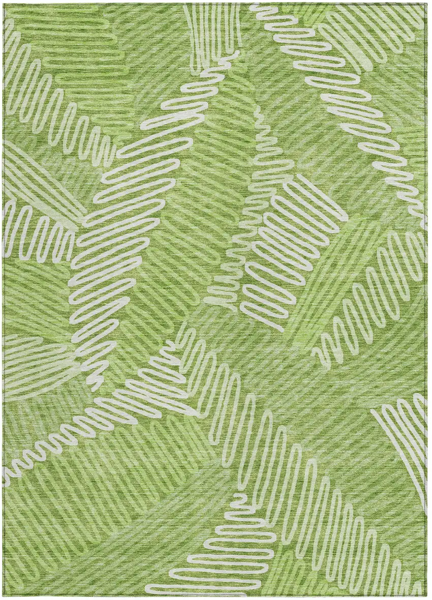 Lime Green And Ivory Floral Washable Indoor Outdoor Area Rug Photo 7