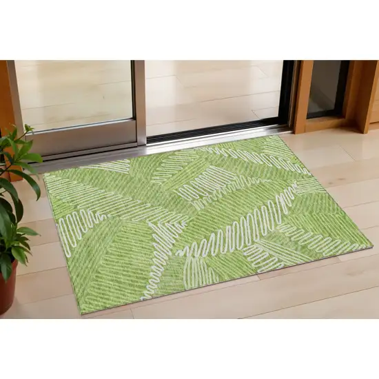 Lime Green And Ivory Floral Washable Indoor Outdoor Area Rug Photo 1