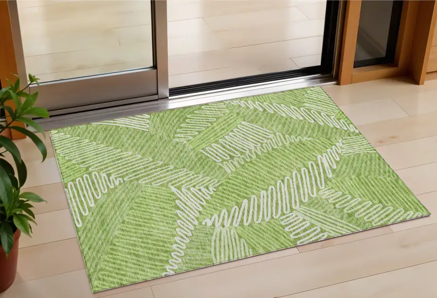 Lime Green And Ivory Floral Washable Indoor Outdoor Area Rug Photo 1