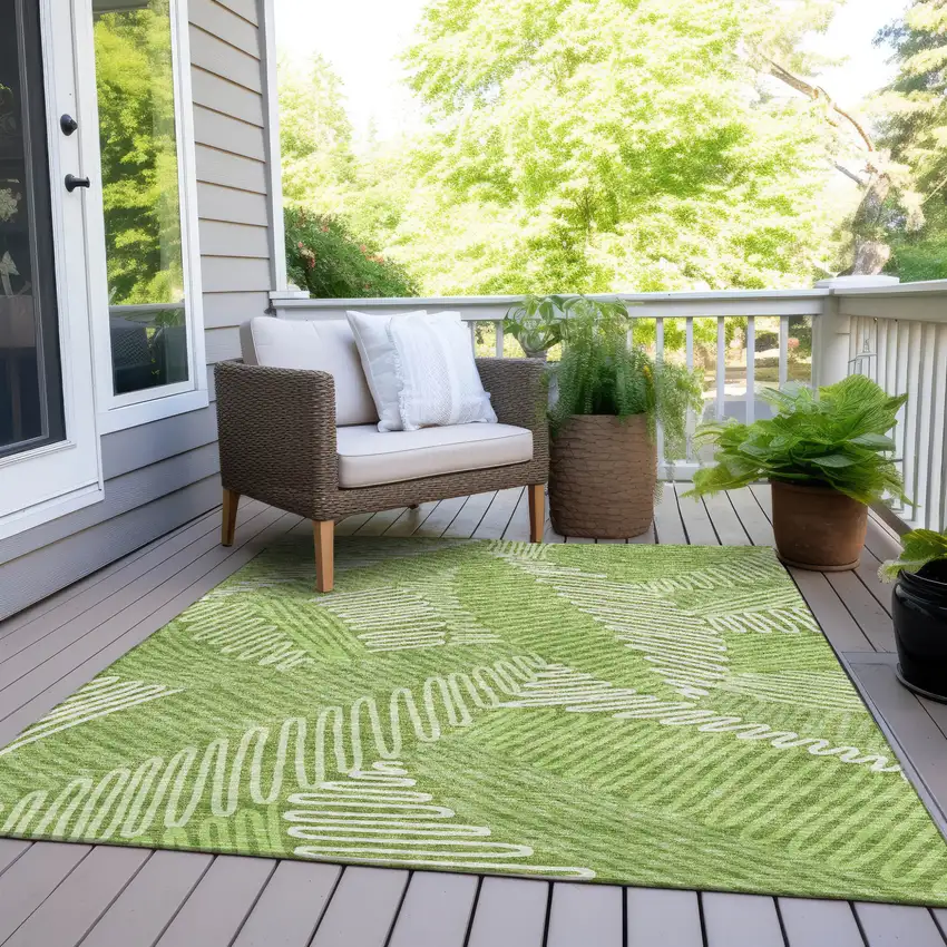 Lime Green And Ivory Floral Washable Indoor Outdoor Area Rug Photo 8