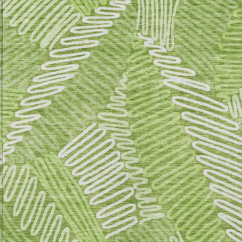 Lime Green And Ivory Floral Washable Indoor Outdoor Area Rug Photo 6
