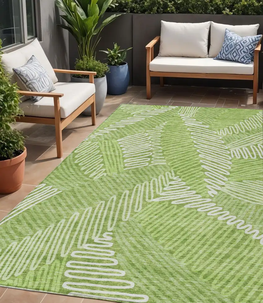 Lime Green And Ivory Floral Washable Indoor Outdoor Area Rug Photo 1