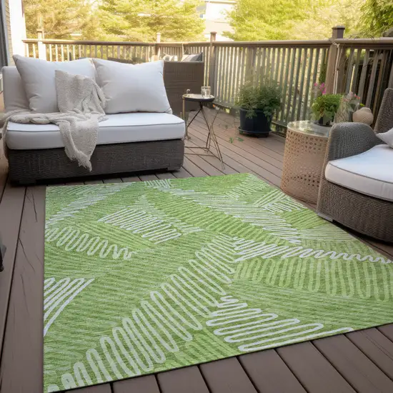 Lime Green And Ivory Floral Washable Indoor Outdoor Area Rug Photo 9