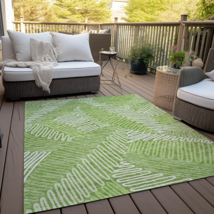 Lime Green And Ivory Floral Washable Indoor Outdoor Area Rug Photo 9