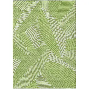 Photo of Lime Green And Ivory Floral Washable Indoor Outdoor Area Rug