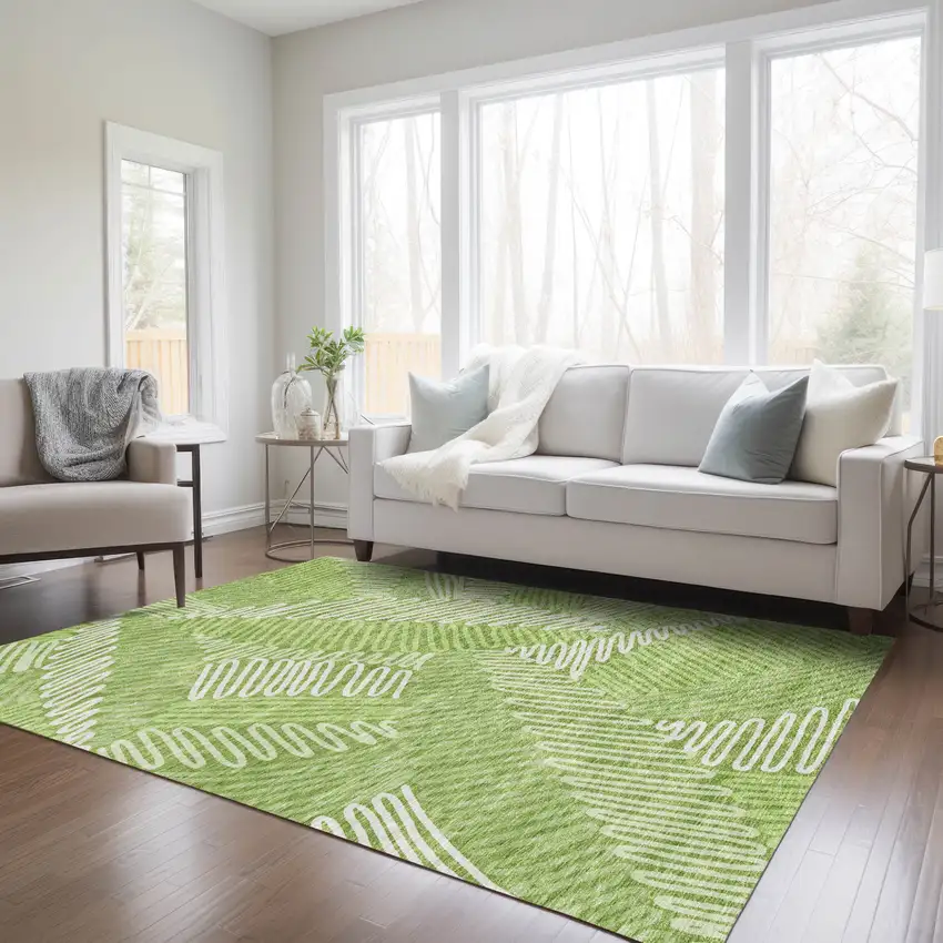 Lime Green And Ivory Floral Washable Indoor Outdoor Area Rug Photo 8
