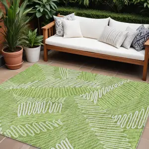 Photo of Lime Green And Ivory Floral Washable Indoor Outdoor Area Rug