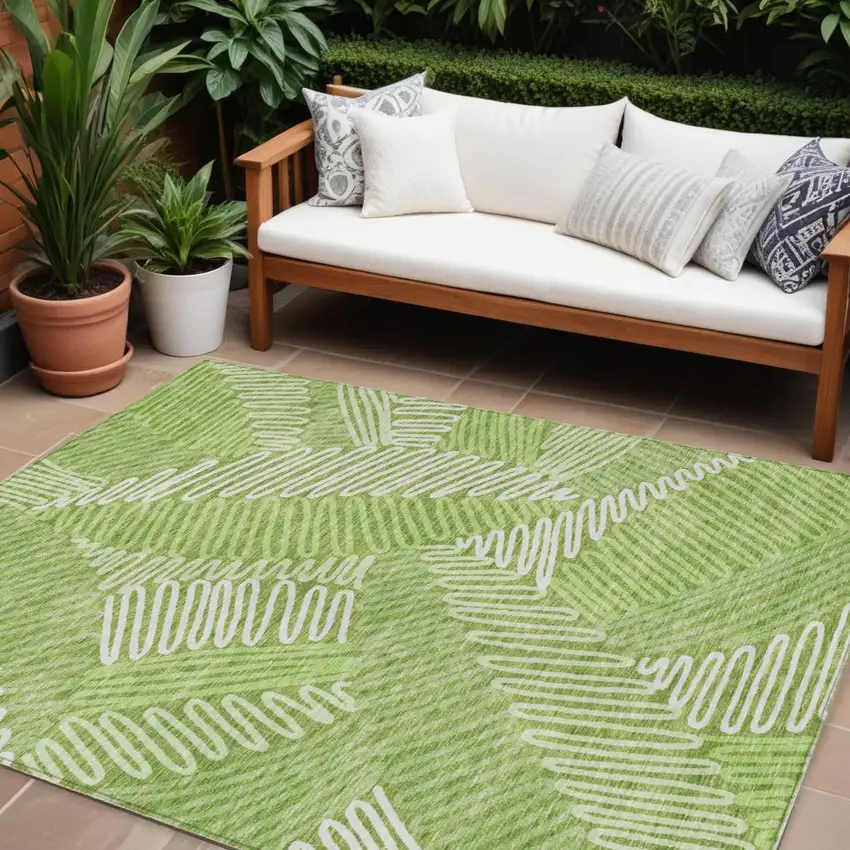 Lime Green And Ivory Floral Washable Indoor Outdoor Area Rug Photo 1