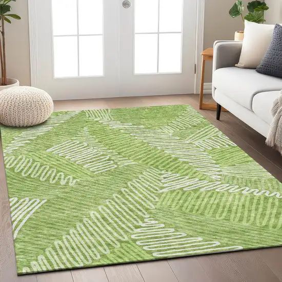 Lime Green And Ivory Floral Washable Indoor Outdoor Area Rug Photo 9