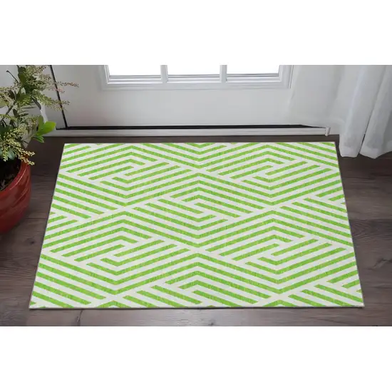 Lime Green And Ivory Geometric Washable Area Rug With UV Protection Photo 2