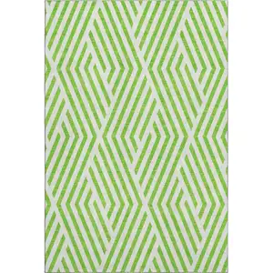 Photo of Lime Green And Ivory Geometric Washable Area Rug With UV Protection