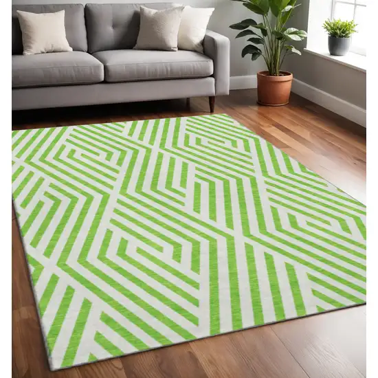 Lime Green And Ivory Geometric Washable Area Rug With UV Protection Photo 2