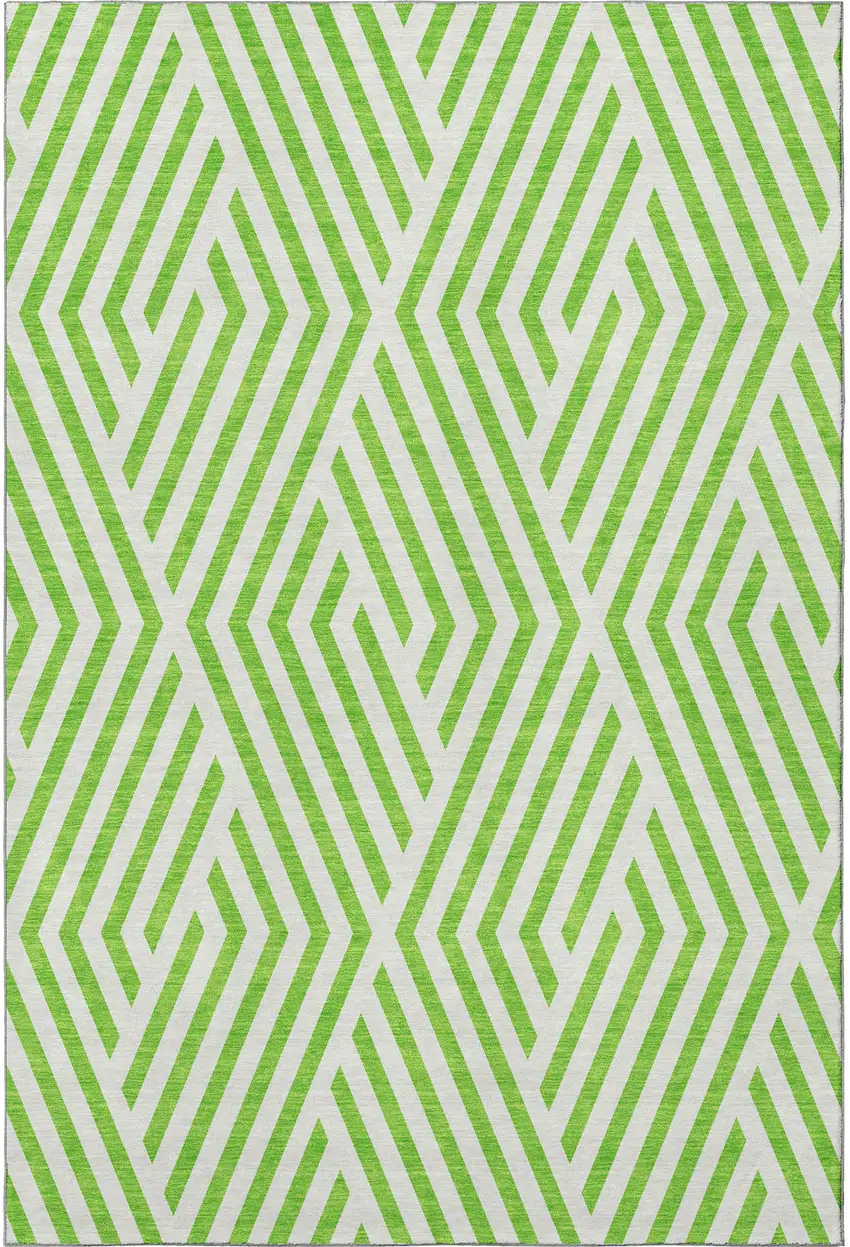 Lime Green And Ivory Geometric Washable Area Rug With UV Protection Photo 3