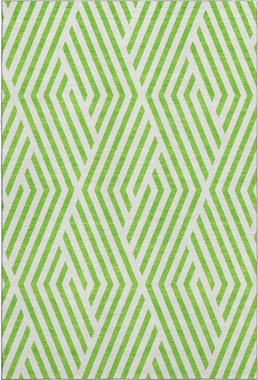 Lime Green And Ivory Geometric Washable Area Rug With UV Protection Photo 1
