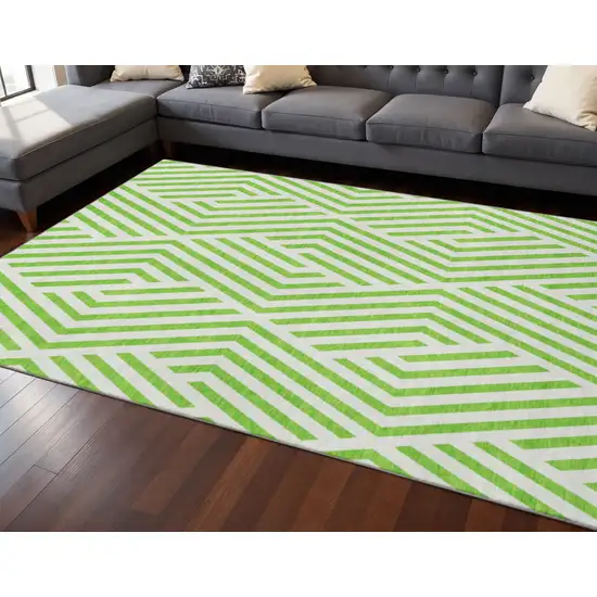Lime Green And Ivory Geometric Washable Area Rug With UV Protection Photo 2