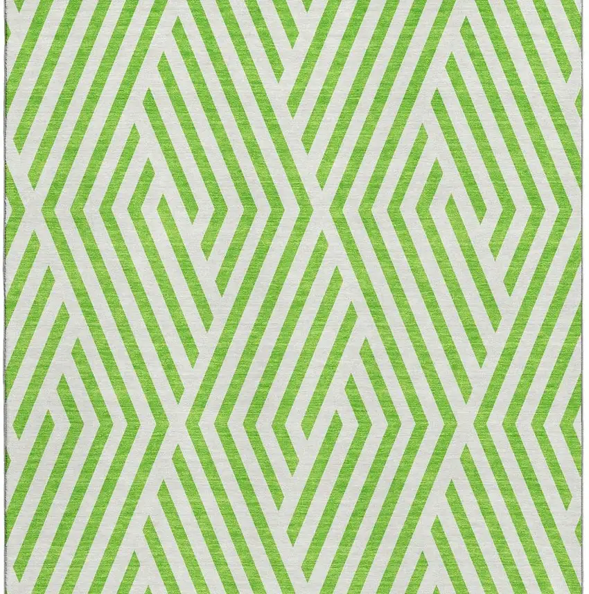 Lime Green And Ivory Geometric Washable Area Rug With UV Protection Photo 4