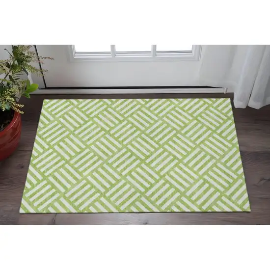 Lime Green And Ivory Geometric Washable Area Rug With UV Protection Photo 2