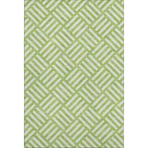 Photo of Lime Green And Ivory Geometric Washable Area Rug With UV Protection