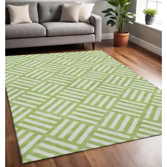 Lime Green And Ivory Geometric Washable Area Rug With UV Protection Photo 2