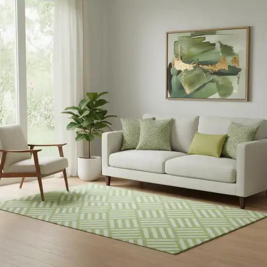 Lime Green And Ivory Geometric Washable Area Rug With UV Protection Photo 1