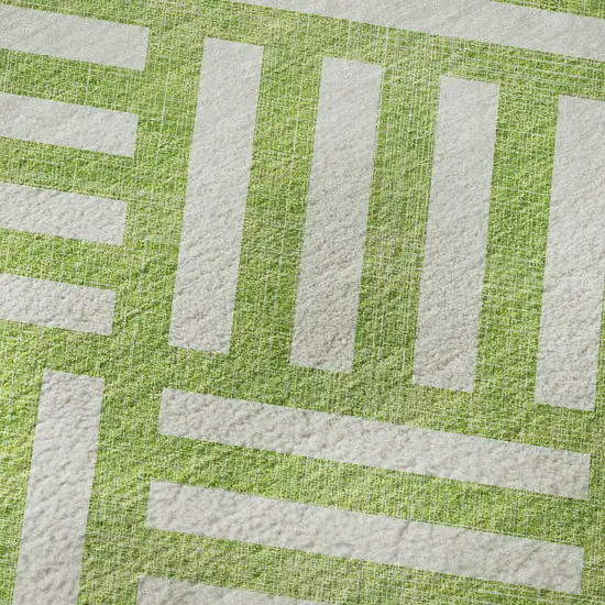 Lime Green And Ivory Geometric Washable Area Rug With UV Protection Photo 8