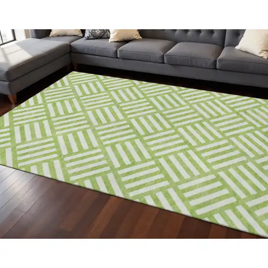 Lime Green And Ivory Geometric Washable Area Rug With UV Protection Photo 2