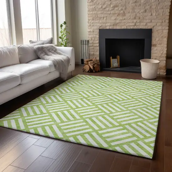 Lime Green And Ivory Geometric Washable Area Rug With UV Protection Photo 4