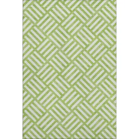 Lime Green And Ivory Geometric Washable Area Rug With UV Protection Photo 1