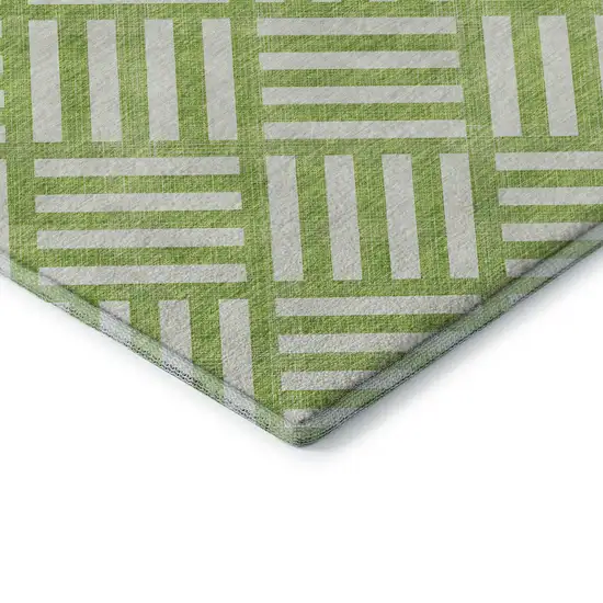 Lime Green And Ivory Geometric Washable Area Rug With UV Protection Photo 6