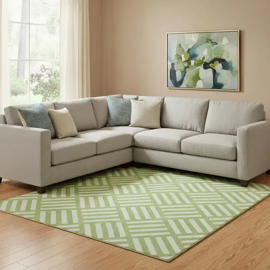 Lime Green And Ivory Geometric Washable Area Rug With UV Protection Photo 1