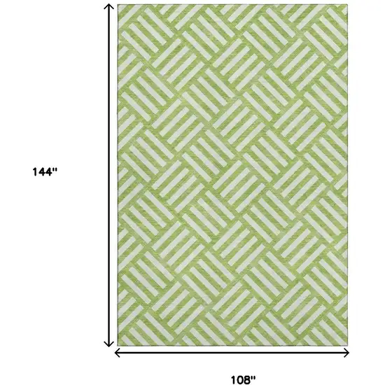 Lime Green And Ivory Geometric Washable Area Rug With UV Protection Photo 9