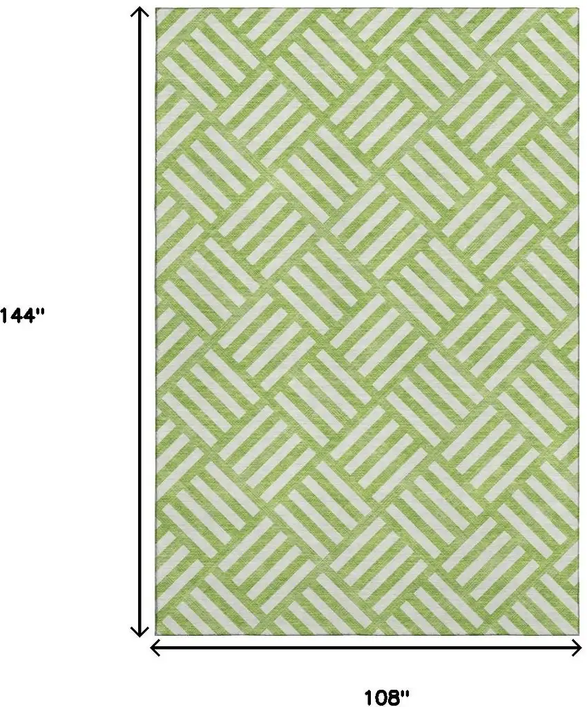 Lime Green And Ivory Geometric Washable Area Rug With UV Protection Photo 9