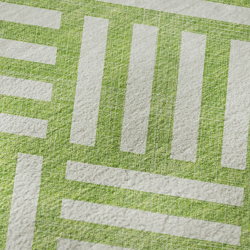 Lime Green And Ivory Geometric Washable Area Rug With UV Protection Photo 8