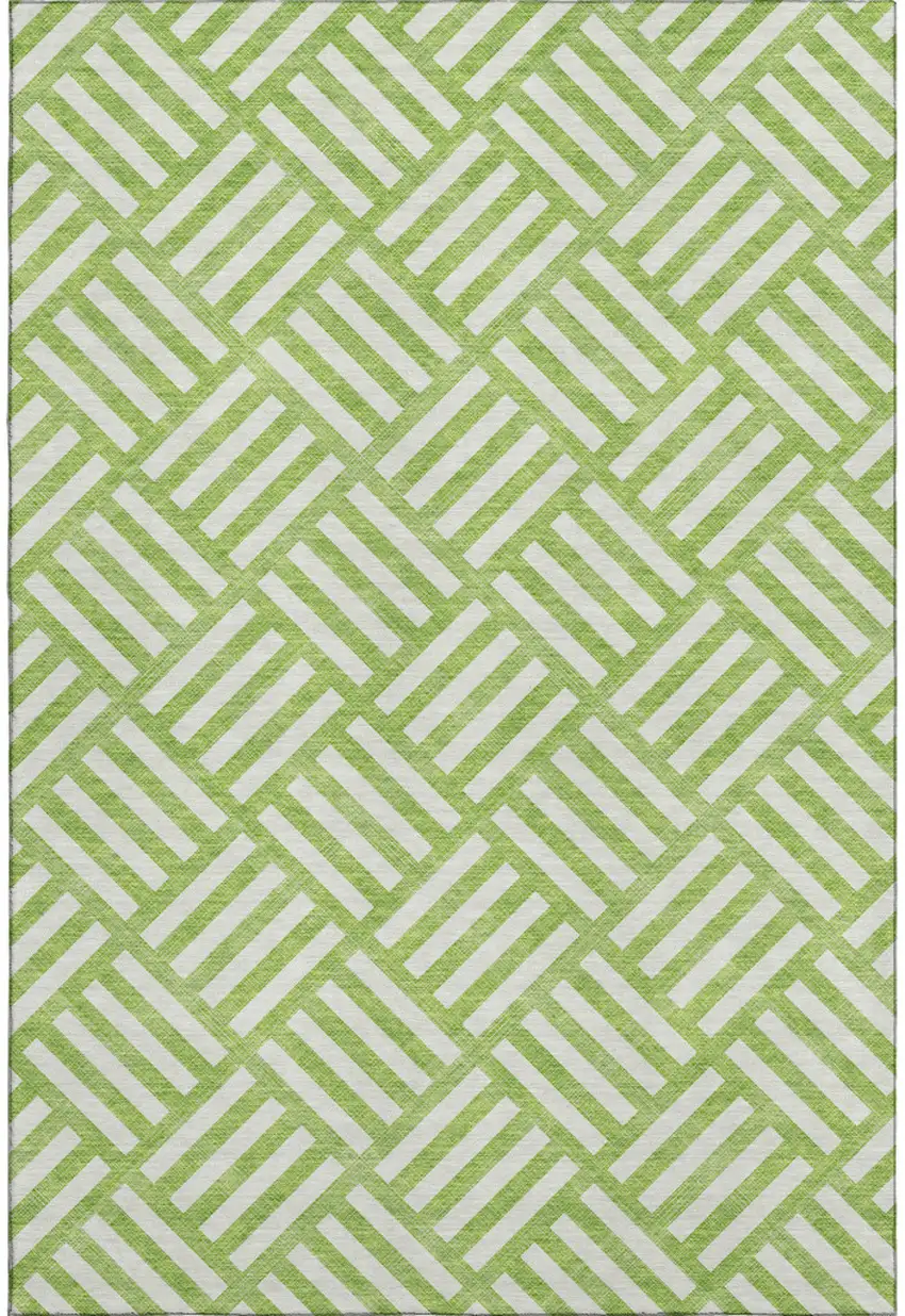 Lime Green And Ivory Geometric Washable Area Rug With UV Protection Photo 1