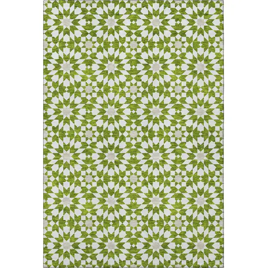 Lime Green And Ivory Geometric Washable Area Rug With UV Protection Photo 4