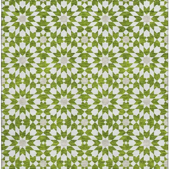 Lime Green And Ivory Geometric Washable Area Rug With UV Protection Photo 4