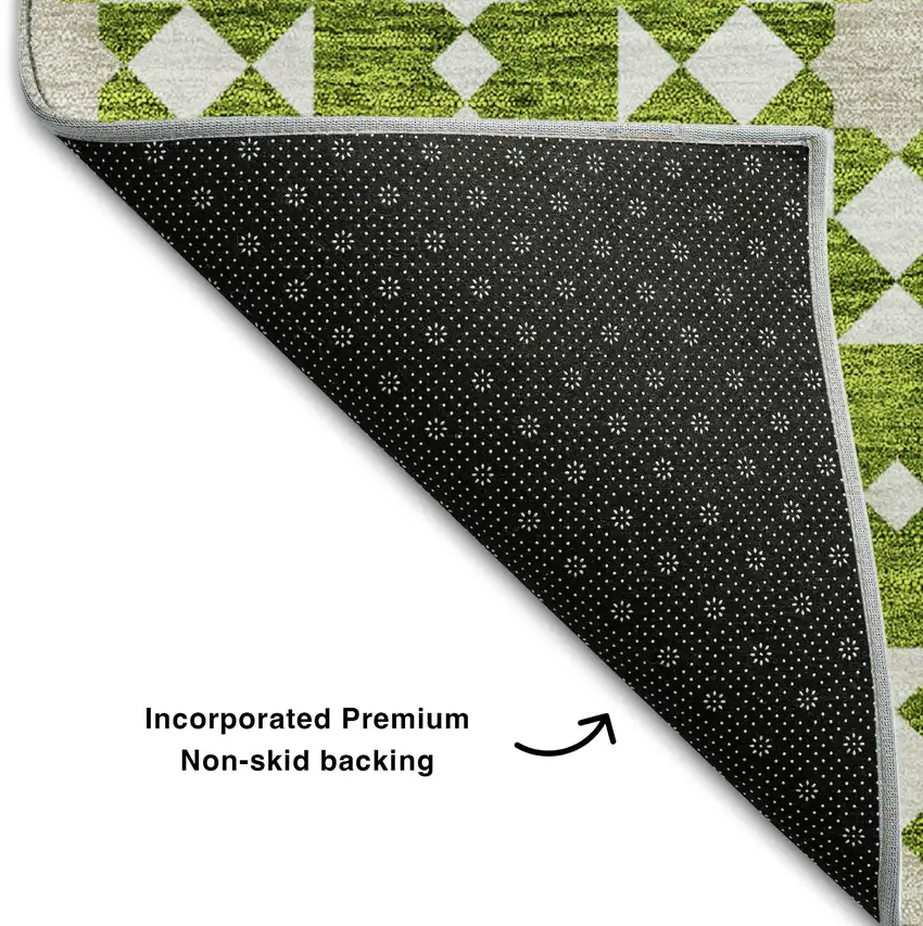 Lime Green And Ivory Geometric Washable Area Rug With UV Protection Photo 7