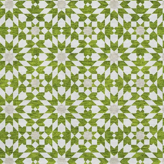 Lime Green And Ivory Geometric Washable Area Rug With UV Protection Photo 3