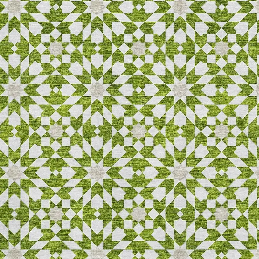 Lime Green And Ivory Geometric Washable Area Rug With UV Protection Photo 3