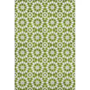 Photo of Lime Green And Ivory Geometric Washable Area Rug With UV Protection