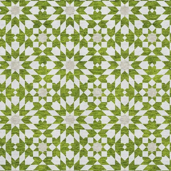 Lime Green And Ivory Geometric Washable Area Rug With UV Protection Photo 3