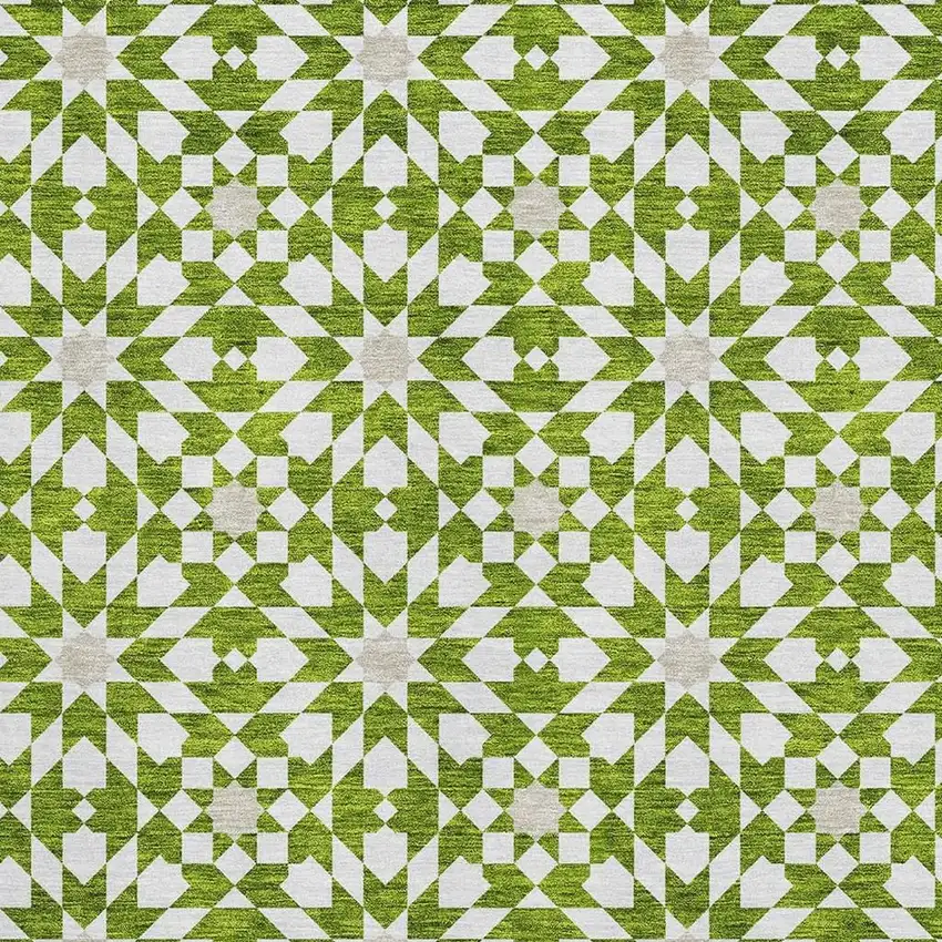 Lime Green And Ivory Geometric Washable Area Rug With UV Protection Photo 3
