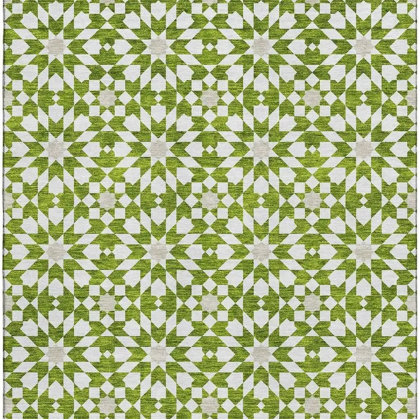 Lime Green And Ivory Geometric Washable Area Rug With UV Protection Photo 4