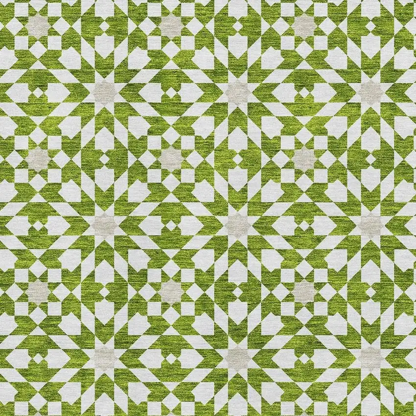 Lime Green And Ivory Geometric Washable Area Rug With UV Protection Photo 3